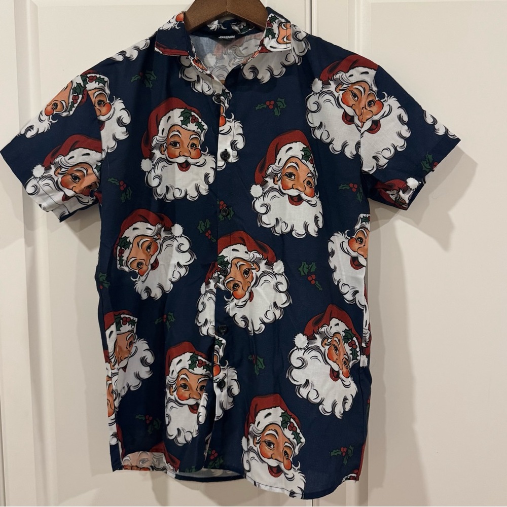 Festive Santa Print Navy Shirt